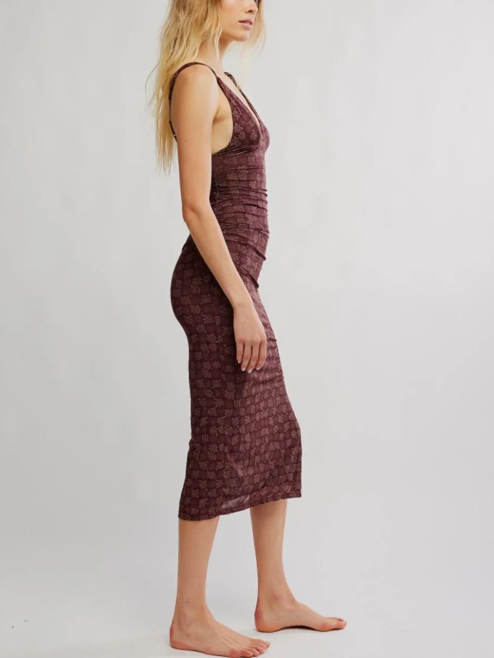 FREE PEOPLE Long Live Printed Mesh Slip / Brown Combo - Picture 5 of 8